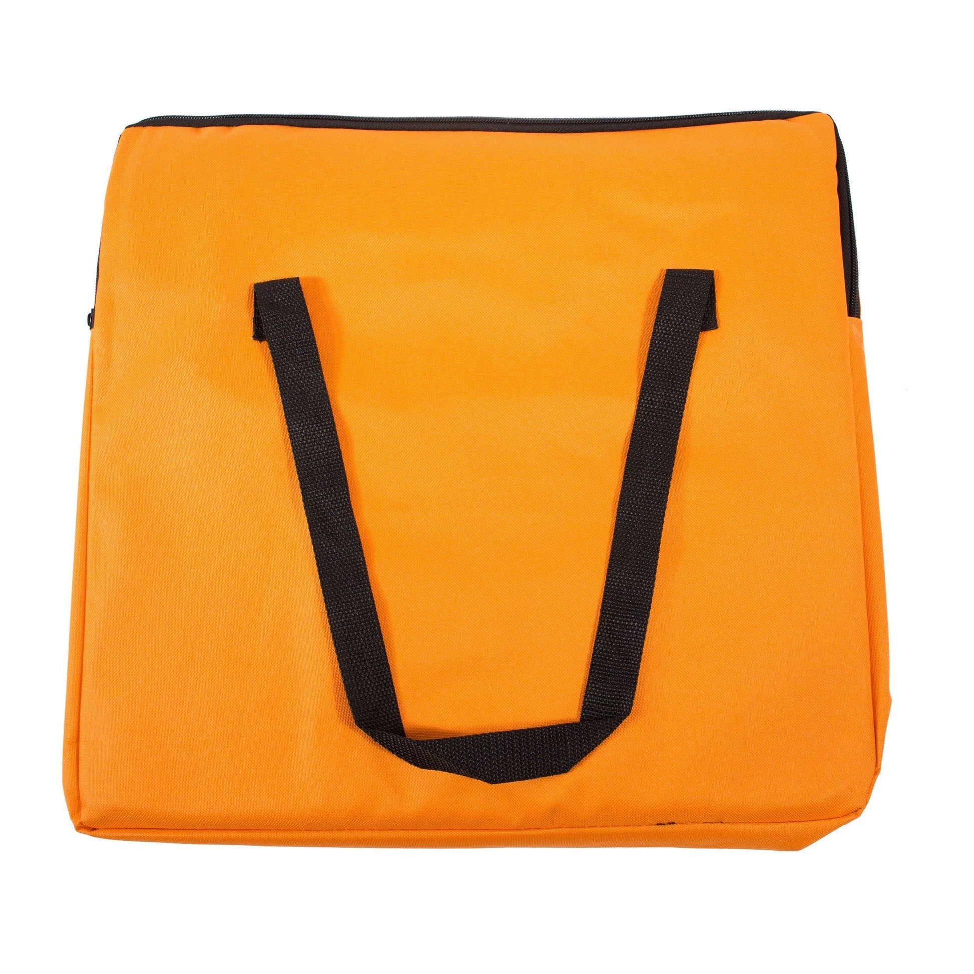 Orange bag with black handles on a white background
