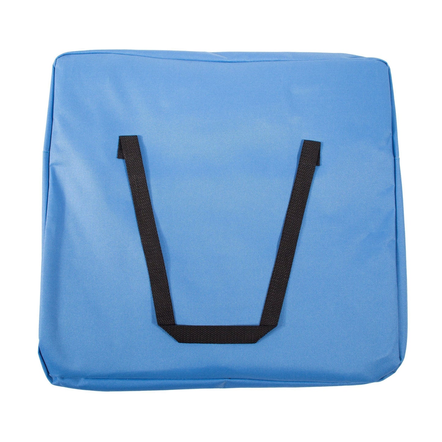 Blue bag with black handles on a white background
