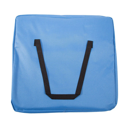 Blue bag with black handles on a white background
