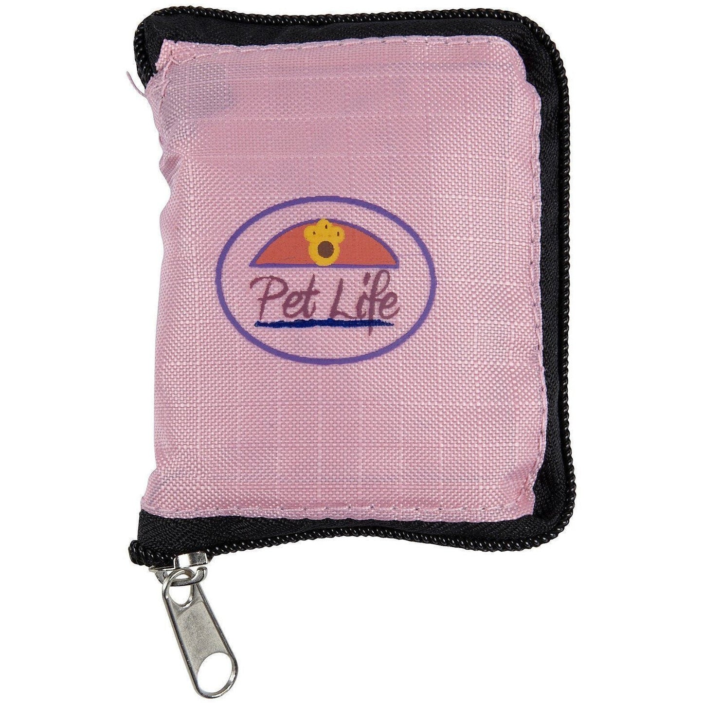 Pink pouch with 'Pet Life' logo on a white background