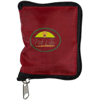 Red pouch with a logo on a white background