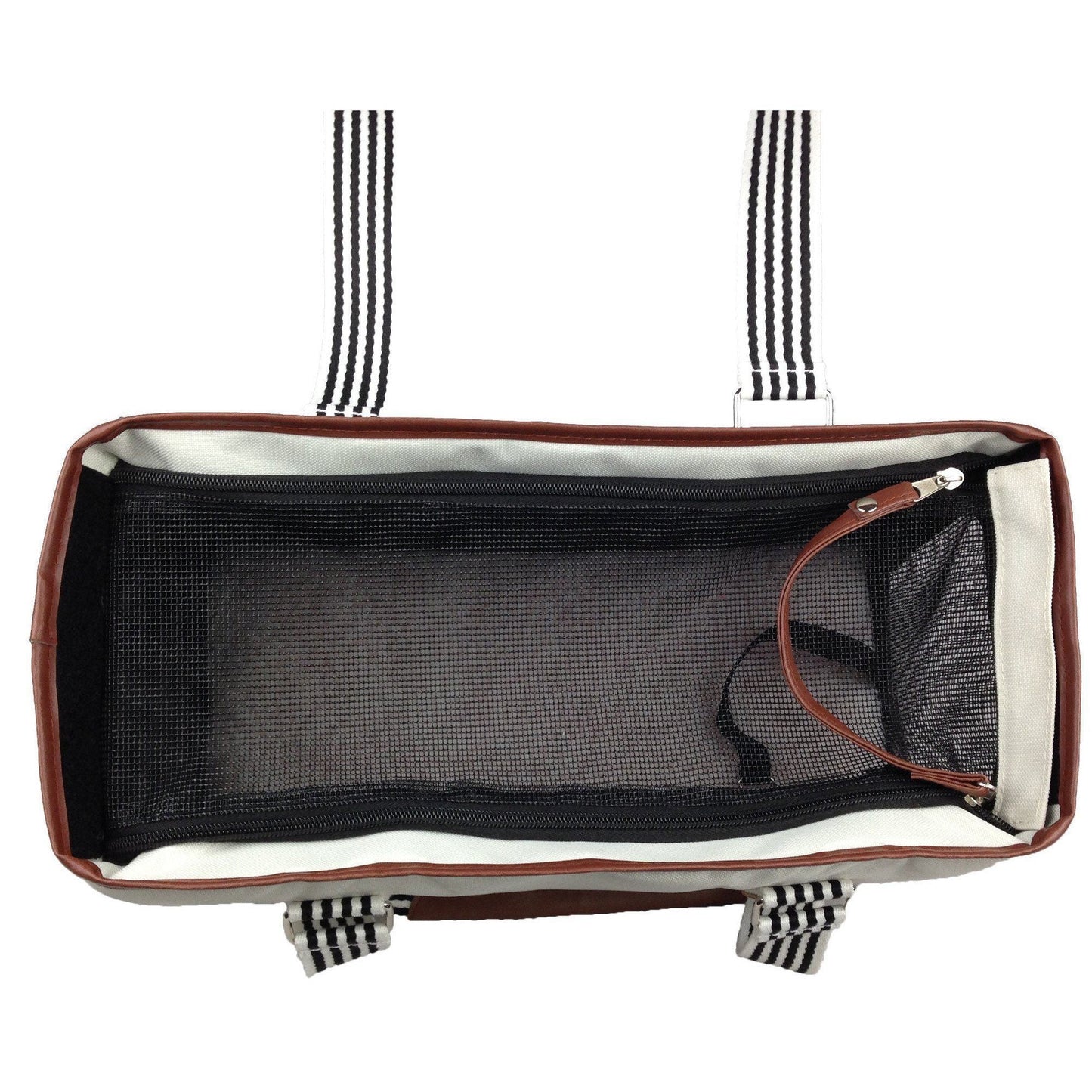 Pet carrier with mesh side on a white background