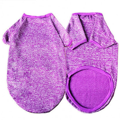 Purple pet coat with matching pouch on a white background
