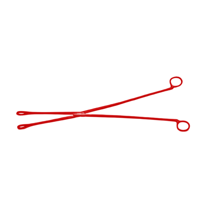 Red metal tongs on a white background