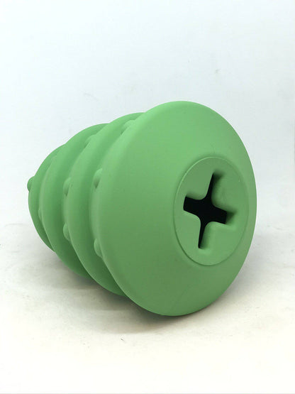 Green silicone screw-shaped object on a white background