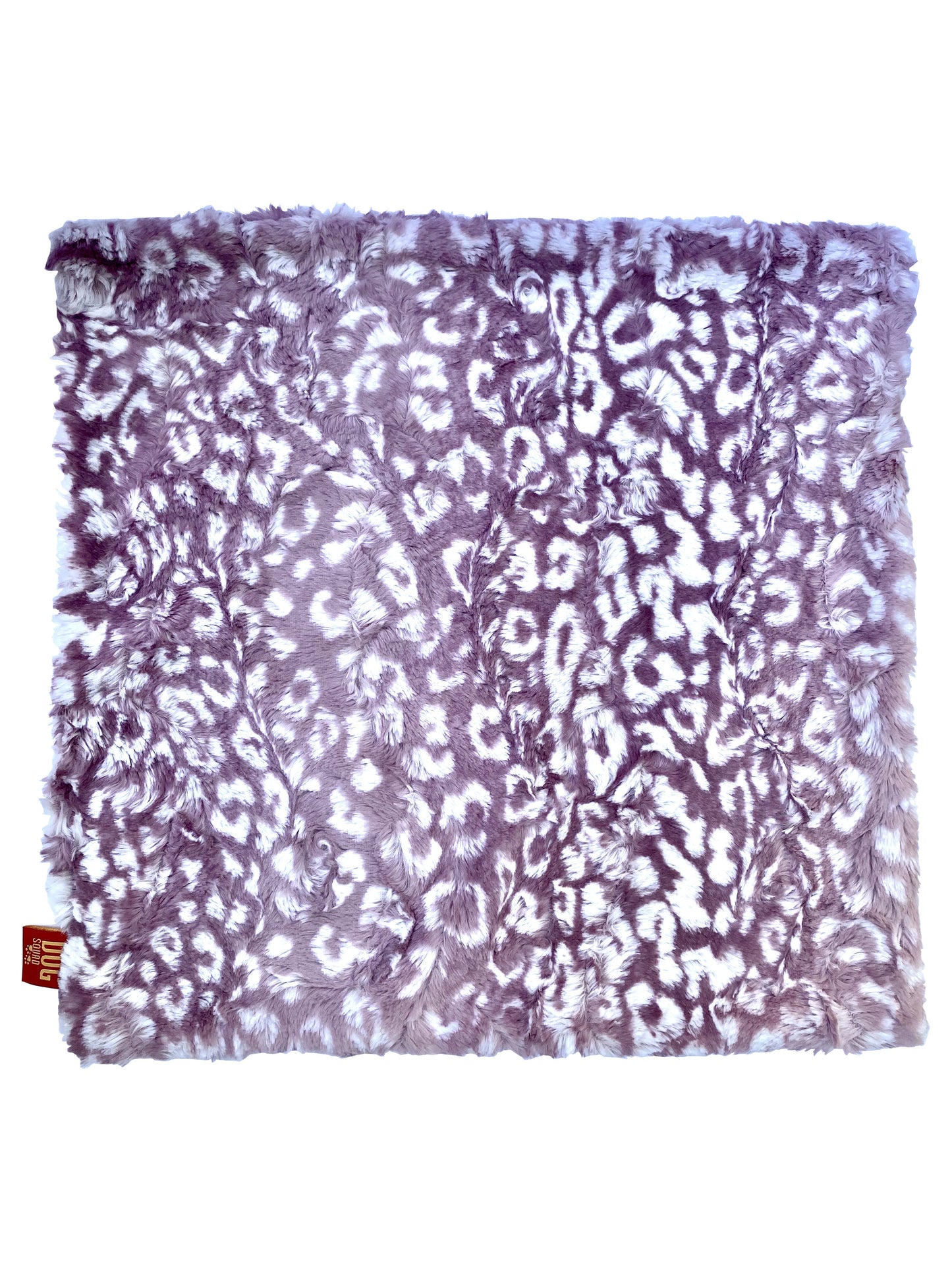 Purple scarf with white leopard print pattern on a white background