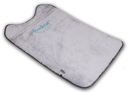 Gray car mat with a brand logo on a white background