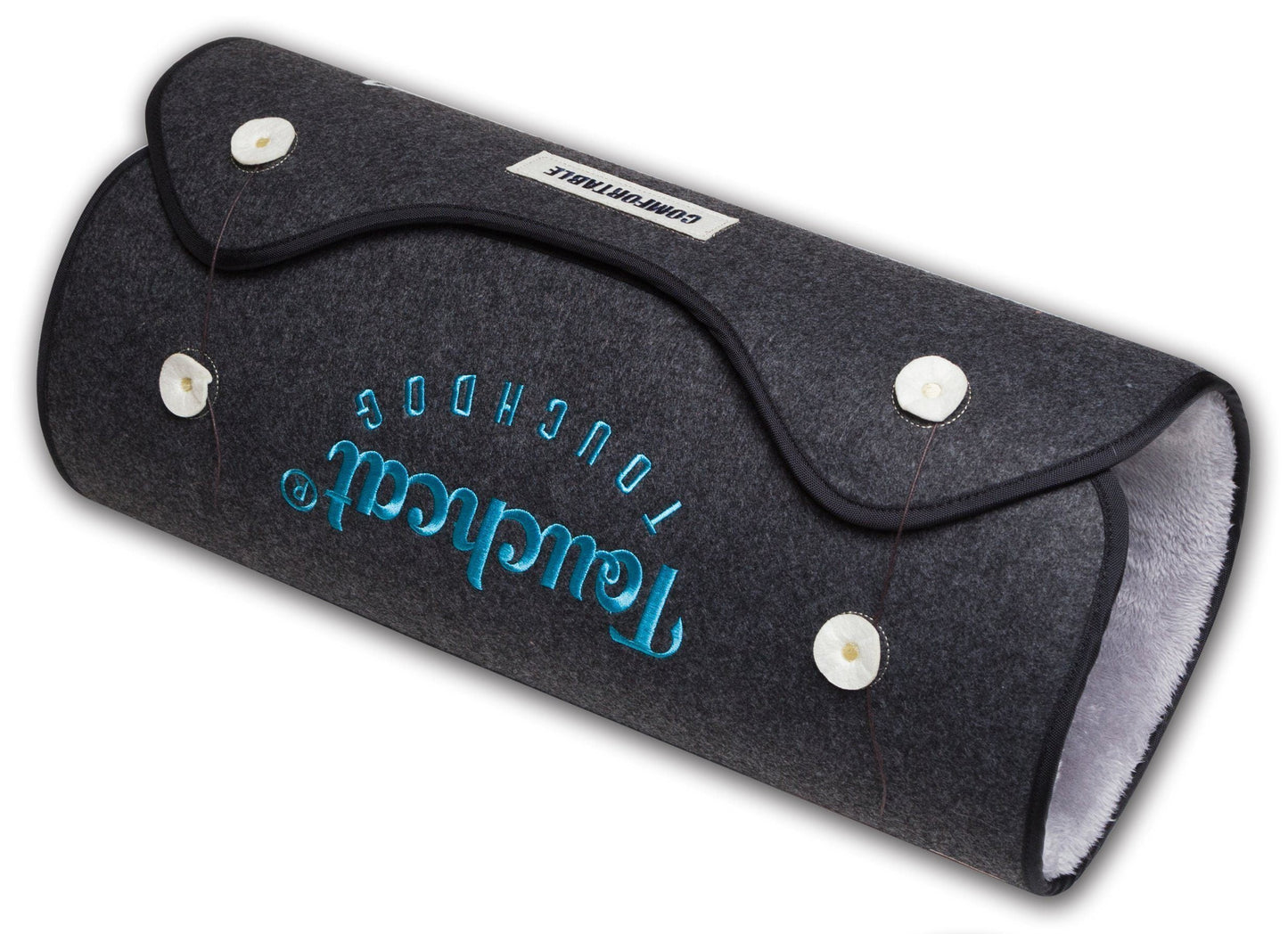 Folding knife with a black sheath featuring the brand name on a white background