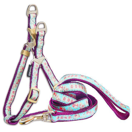 Dog leash with floral pattern on a white background