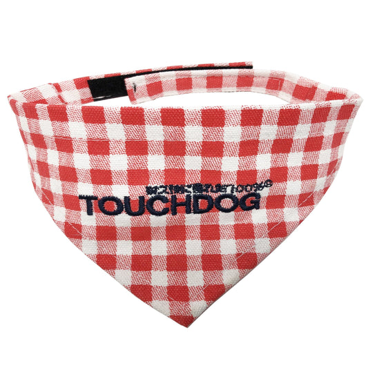 Red and white checkered bandana with 'TOUCHDOG' branding on a white background