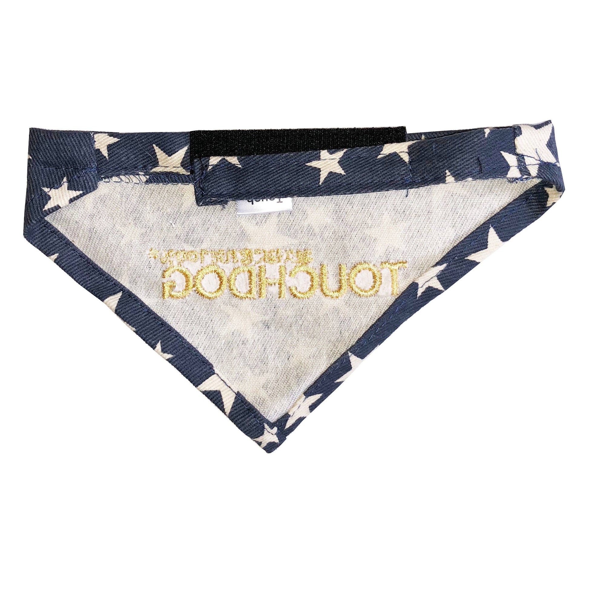 Dog bandana with American flag pattern and 'Touhou' text on a white background