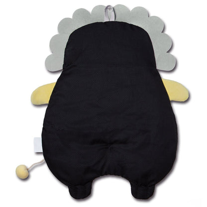 Black hedgehog-shaped pillow with a white background