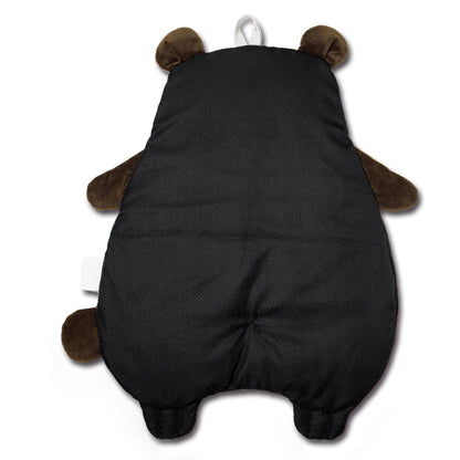 Black bear-shaped cushion with brown accents on a white background