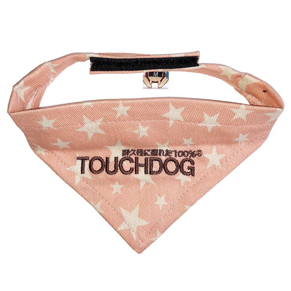 Pink dog bandana with white star pattern and 'TOUCHDOG' branding on a white background