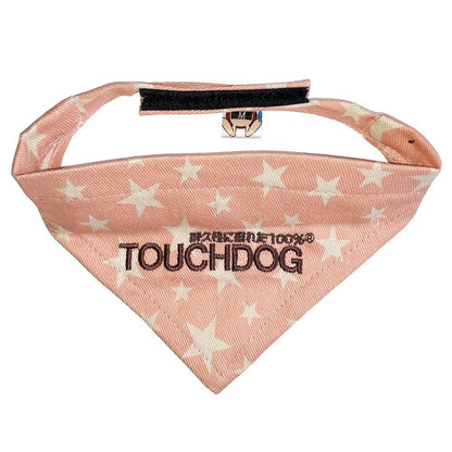 Pink dog bandana with white star pattern and 'TOUCHDOG' branding on a white background