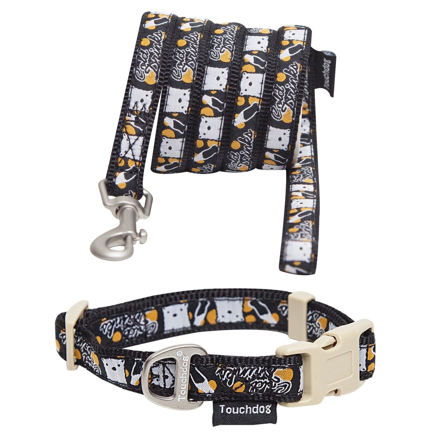 Dog collar and leash set with patterned design on a white background
