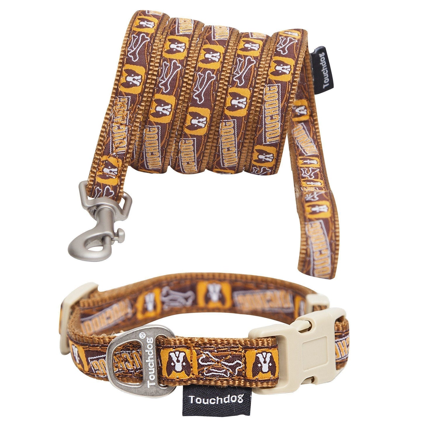 Dog collar and leash set with patterned design on a white background