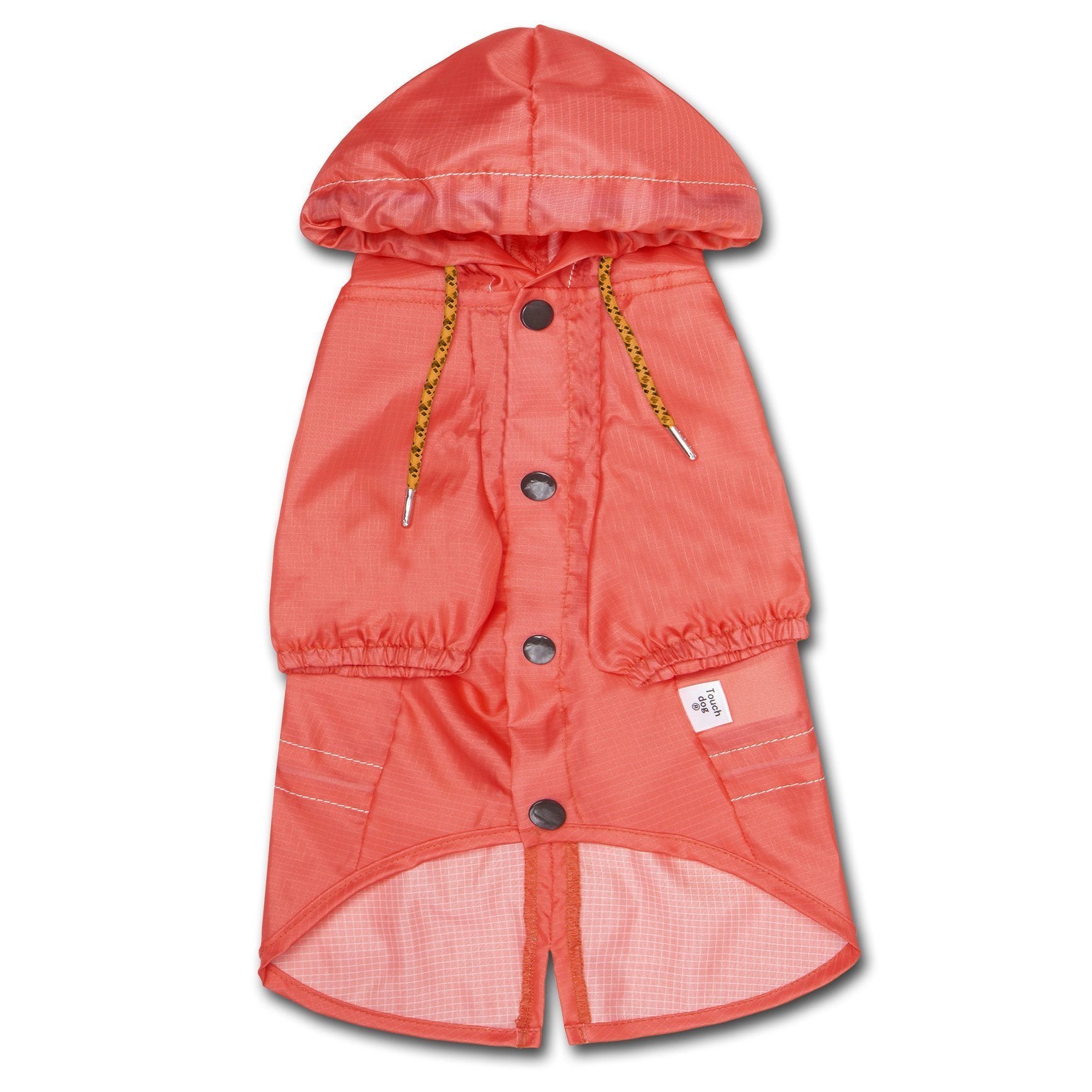Red raincoat with a hood on a white background
