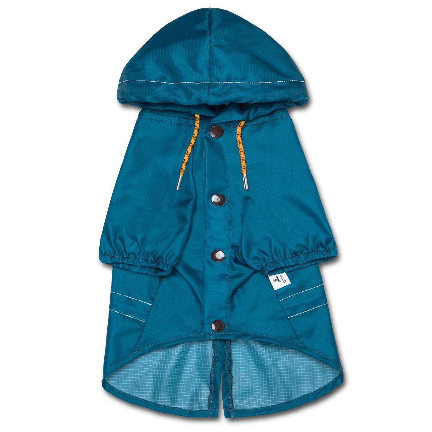 Blue raincoat with a hood on a white background
