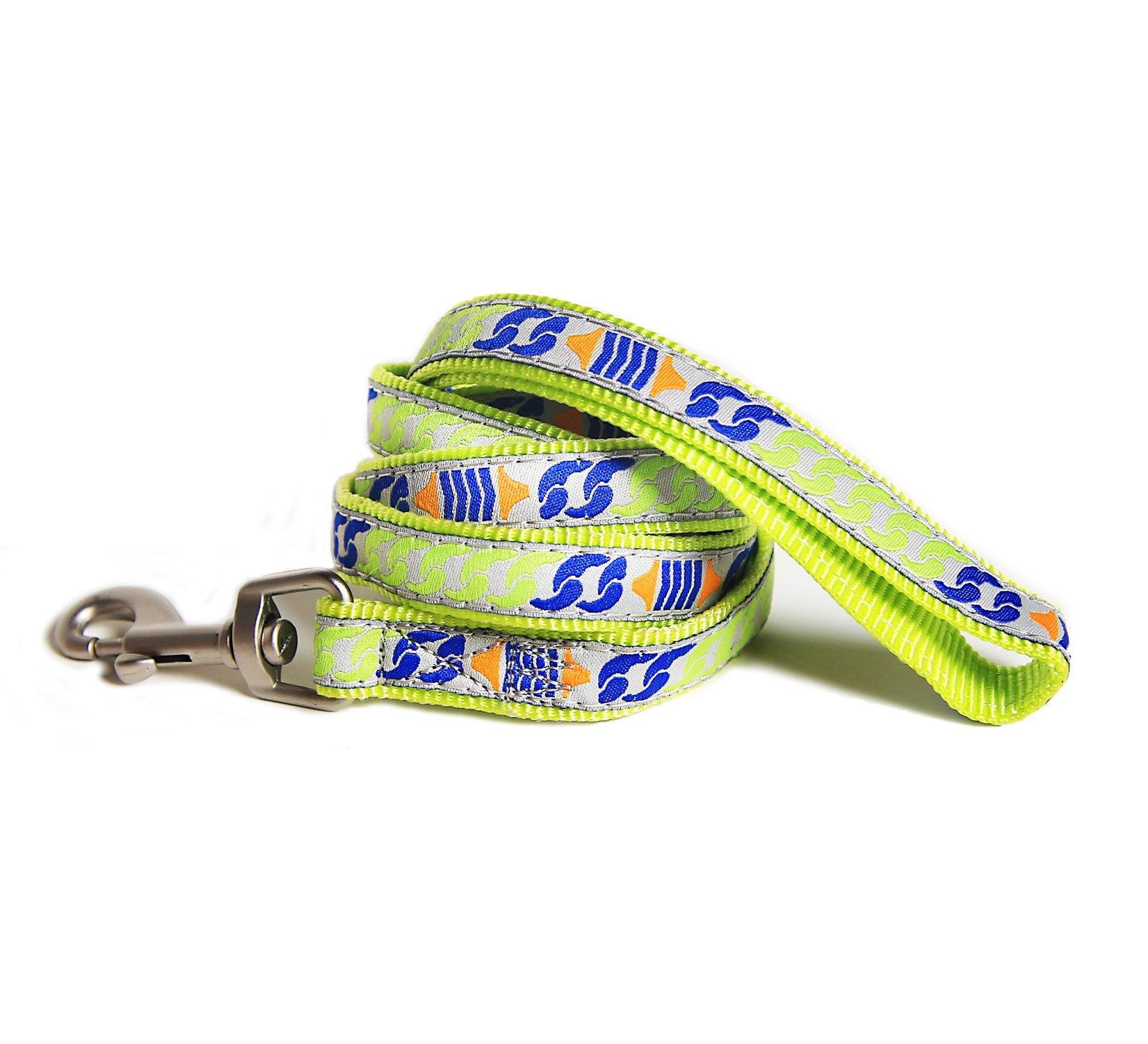 Dog leash with colorful pattern on a white background