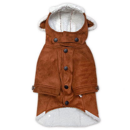 Brown dog coat with buttons on a white background