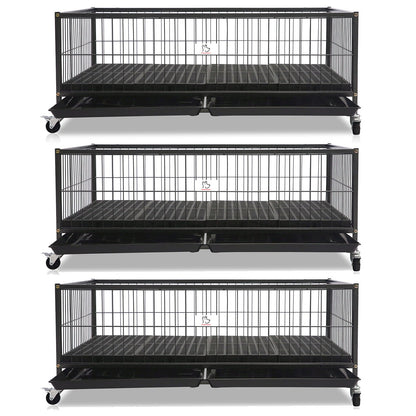 Three-tiered black metal pet cage on a white background