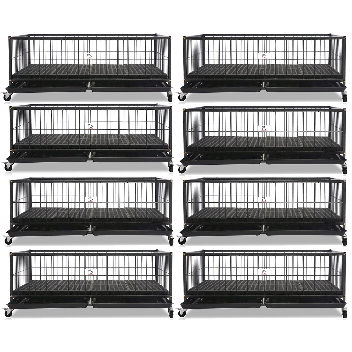 Set of black metal pet crates on a white background