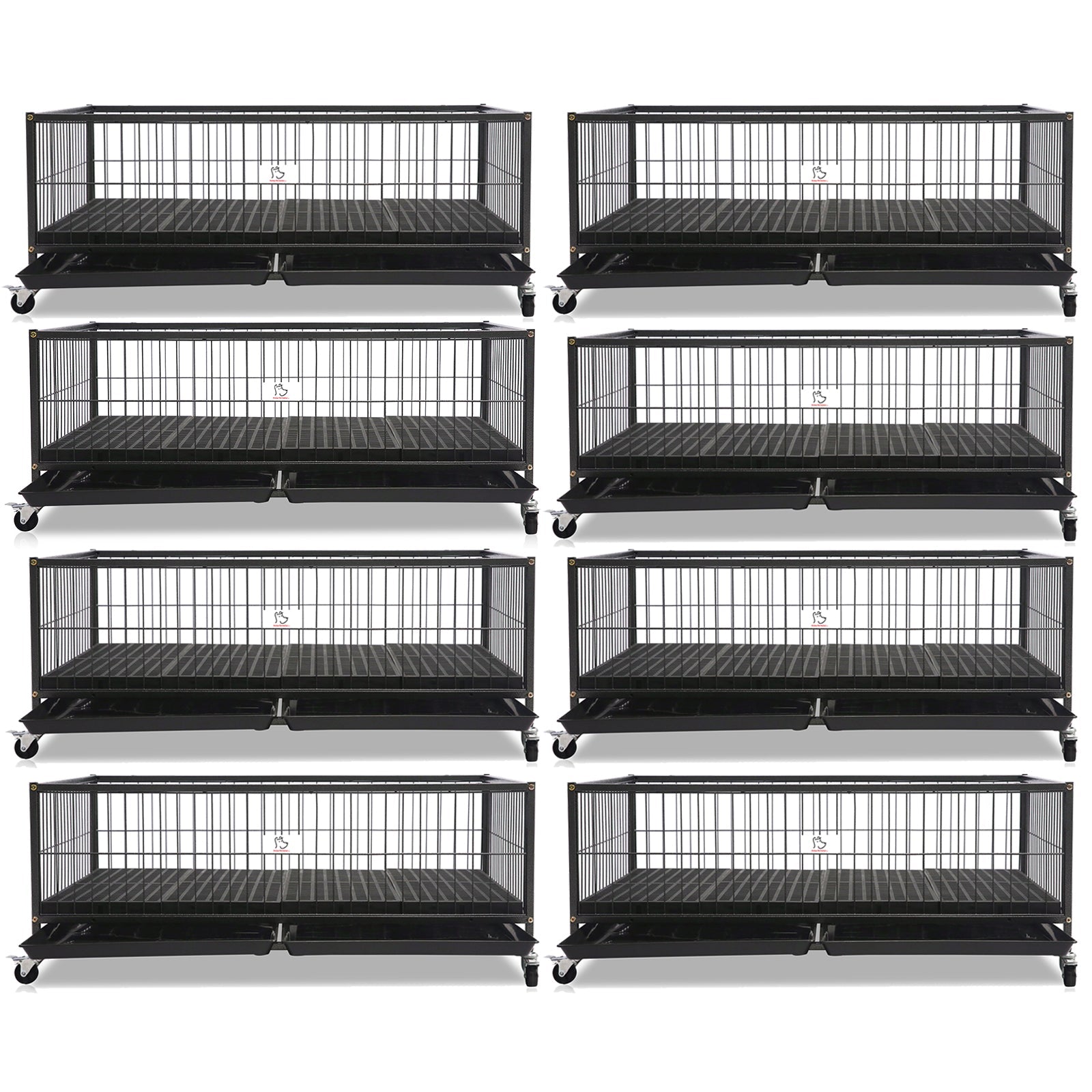 Set of black metal pet crates on a white background