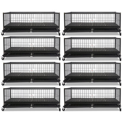 Set of black metal pet crates on a white background