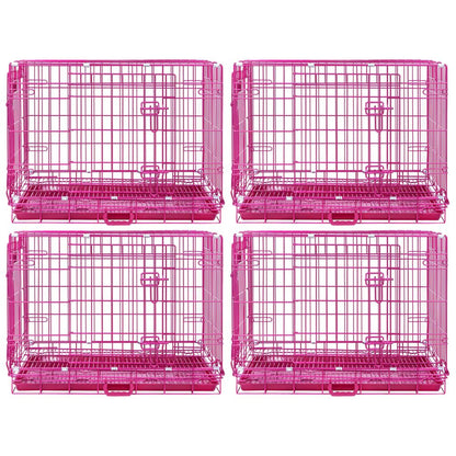 Four pink pet crates on a white background