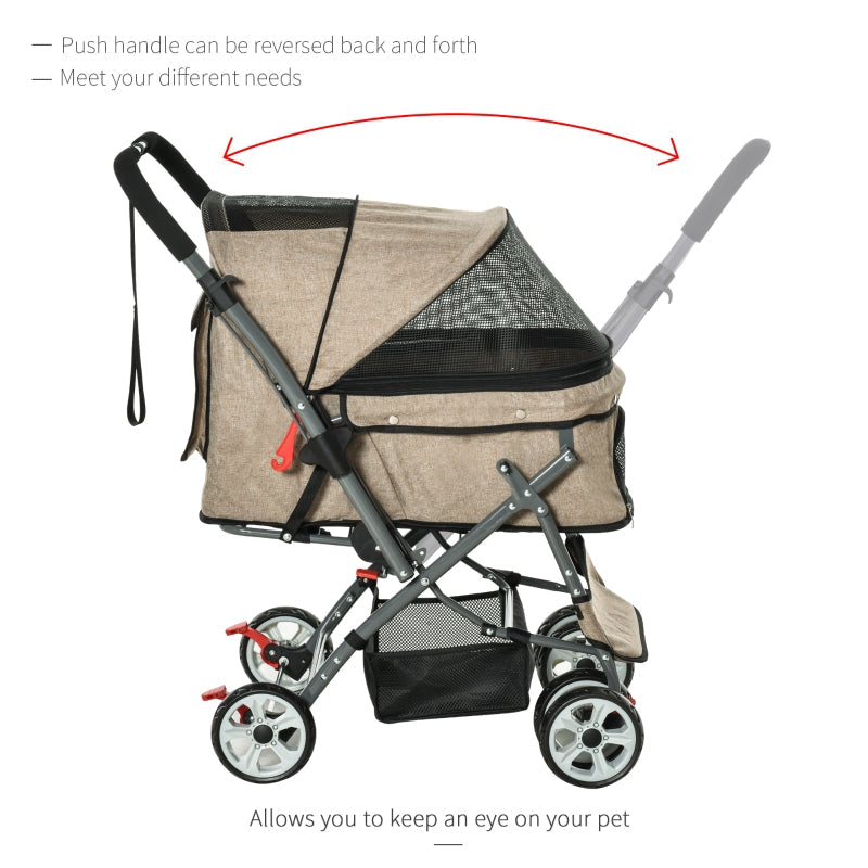 Pet stroller with adjustable handle on a white background